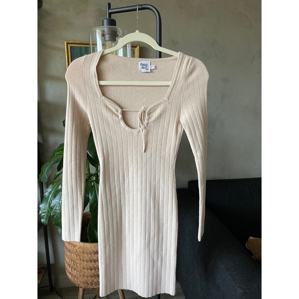 Princess Polly Long Sleeve Beige Mini Dress